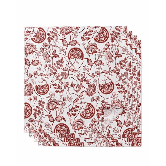 Hokiten Kitchen Dinner Napkins Set of 4 Boho Red Floral Cloth Napkins Reusable Washable Table Napkins for Weddings Cocktail Parties Holiday Table Decor 20x20 Inch