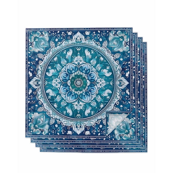 Hokiten Kitchen Dinner Napkins Set of 4 Boho Teal Blue Cloth Napkins Reusable Washable Table Napkins for Weddings Cocktail Parties Holiday Table Decor 20x20 Inch