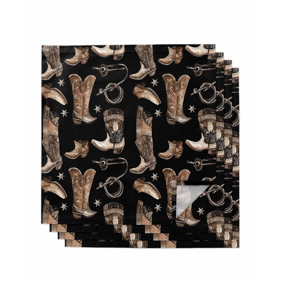 Hokiten Kitchen Dinner Napkins Set of 4 Brown Black Cowboy Cloth Napkins Reusable Washable Table Napkins for Weddings Cocktail Parties Holiday Table Decor 20x20 Inch