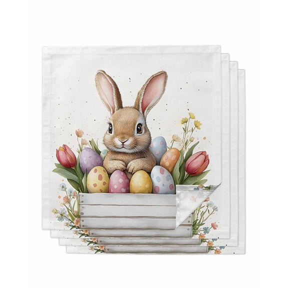Hokiten Kitchen Dinner Napkins Set of 4 Bunny Eggs Easter Cloth Napkins Reusable Washable Table Napkins for Weddings Cocktail Parties Holiday Table Decor 20x20 Inch