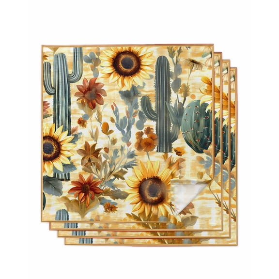 Hokiten Kitchen Dinner Napkins Set of 4 Cactus Sunflowers Cloth Napkins Reusable Washable Table Napkins for Weddings Cocktail Parties Holiday Table Decor 20x20 Inch