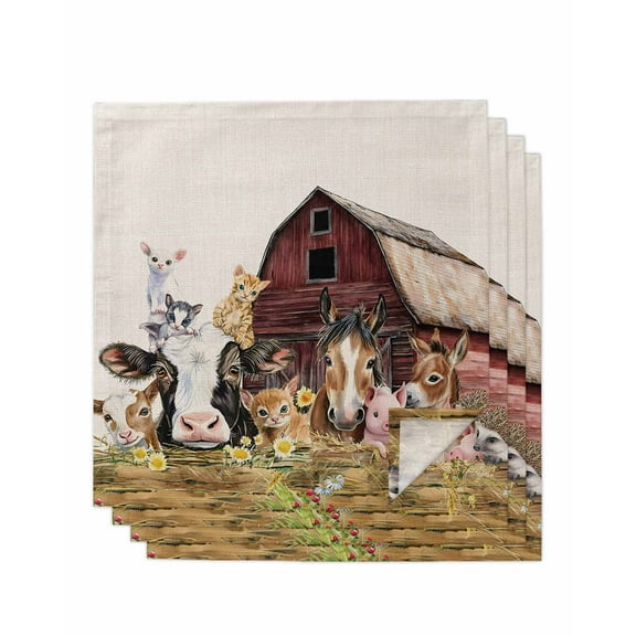 Hokiten Kitchen Dinner Napkins Set of 4 Farm Cow Pig Cloth Napkins Reusable Washable Table Napkins for Weddings Cocktail Parties Holiday Table Decor 20x20 Inch