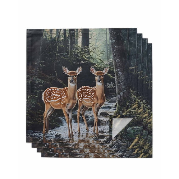 Hokiten Kitchen Dinner Napkins Set of 4 Farmhouse Forest Deer Cloth Napkins Reusable Washable Table Napkins for Weddings Cocktail Parties Holiday Table Decor 20x20 Inch