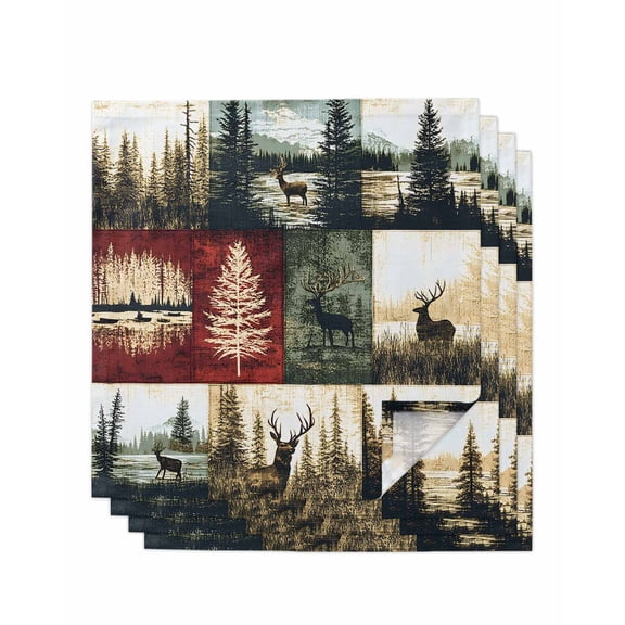 Hokiten Kitchen Dinner Napkins Set of 4 Forest Reindeer Cloth Napkins Reusable Washable Table Napkins for Weddings Cocktail Parties Holiday Table Decor 20x20 Inch