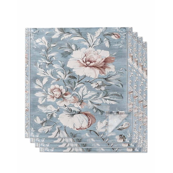 Hokiten Kitchen Dinner Napkins Set of 4 Light Blue Pink Floral Cloth Napkins Reusable Washable Table Napkins for Weddings Cocktail Parties Holiday Table Decor 20x20 Inch