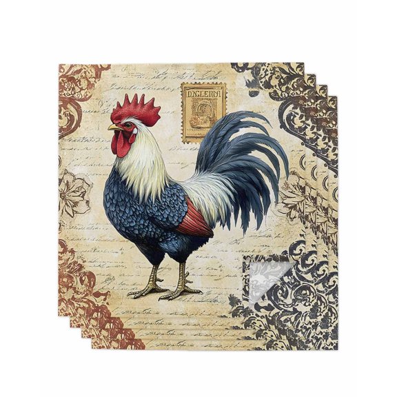 Hokiten Kitchen Dinner Napkins Set of 4 Navy Blue Retro Rooster Cloth Napkins Reusable Washable Table Napkins for Weddings Cocktail Parties Holiday Table Decor 20x20 Inch