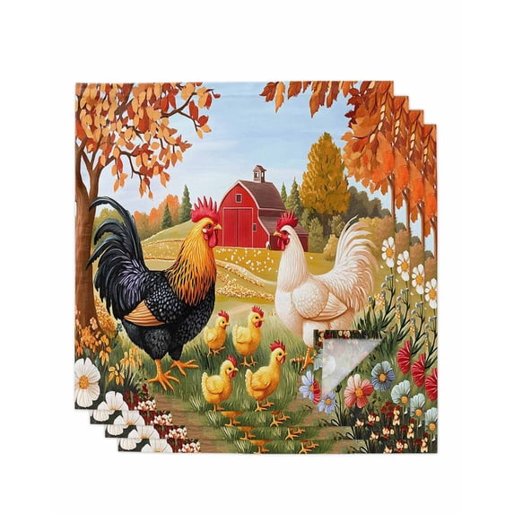Hokiten Kitchen Dinner Napkins Set of 4 Orange Retro Rooster Cloth Napkins Reusable Washable Table Napkins for Weddings Cocktail Parties Holiday Table Decor 20x20 Inch