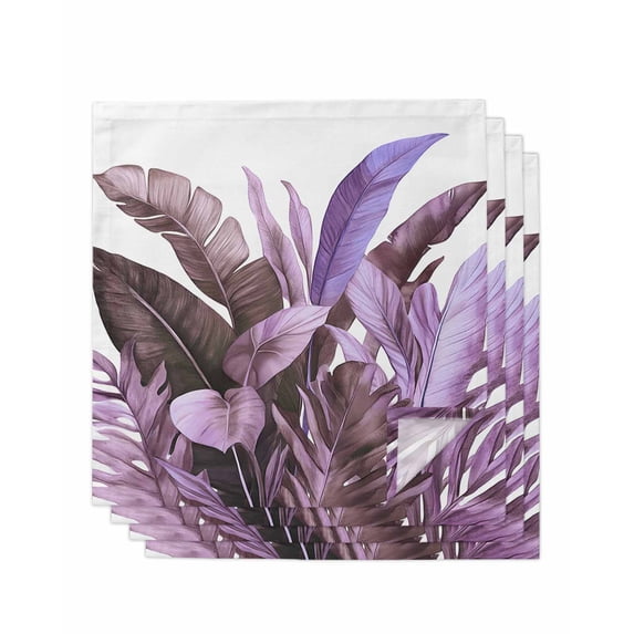 Hokiten Kitchen Dinner Napkins Set of 4 Purple Tropical Leaves Cloth Napkins Reusable Washable Table Napkins for Weddings Cocktail Parties Holiday Table Decor 20x20 Inch