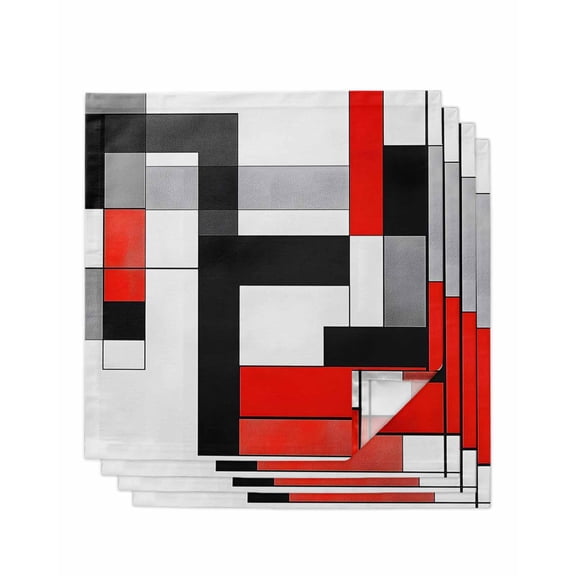 Hokiten Kitchen Dinner Napkins Set of 4 Red Black Cloth Napkins Reusable Washable Table Napkins for Weddings Cocktail Parties Holiday Table Decor 20x20 Inch