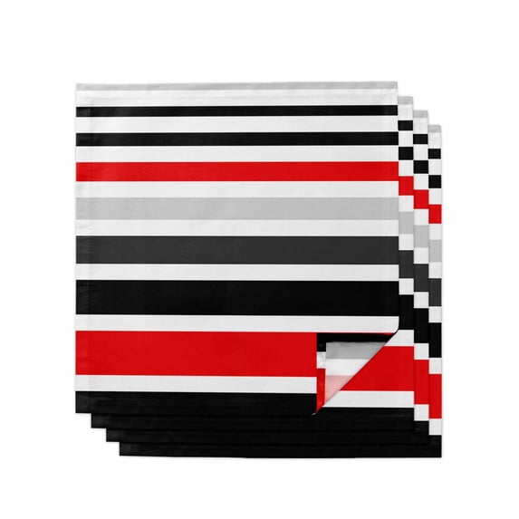 Hokiten Kitchen Dinner Napkins Set of 4 Red Black Stripe Cloth Napkins Reusable Washable Table Napkins for Weddings Cocktail Parties Holiday Table Decor 20x20 Inch