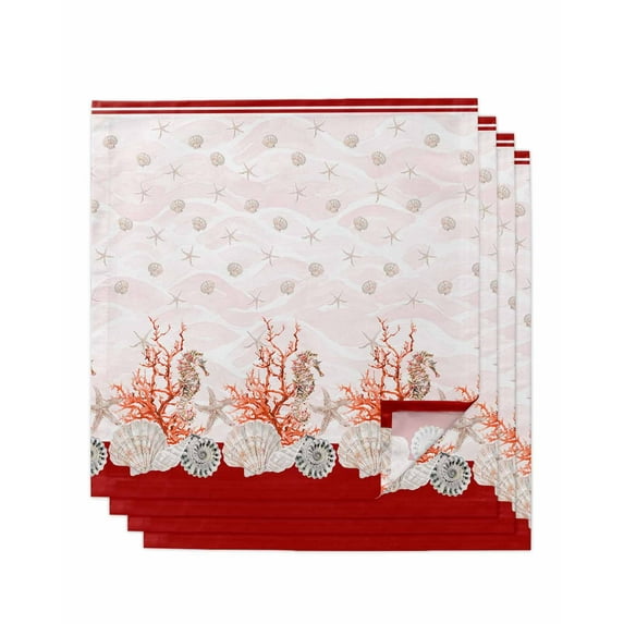 Hokiten Kitchen Dinner Napkins Set of 4 Red Coastal Shell Cloth Napkins Reusable Washable Table Napkins for Weddings Cocktail Parties Holiday Table Decor 20x20 Inch