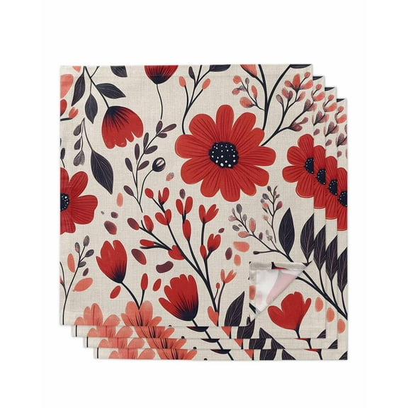 Hokiten Kitchen Dinner Napkins Set of 4 Red Orange Flowers Cloth Napkins Reusable Washable Table Napkins for Weddings Cocktail Parties Holiday Table Decor 20x20 Inch