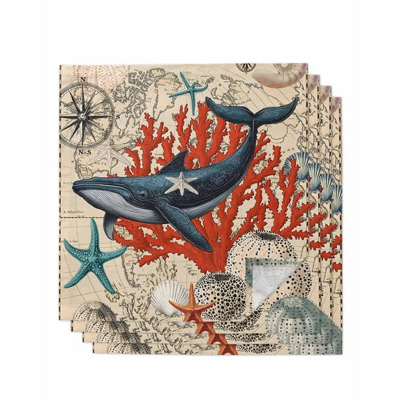 Hokiten Kitchen Dinner Napkins Set of 4 Retro Whale Cloth Napkins Reusable Washable Table Napkins for Weddings Cocktail Parties Holiday Table Decor 20x20 Inch
