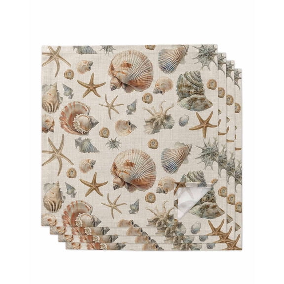 Hokiten Kitchen Dinner Napkins Set of 4 Seashell Coastal Cloth Napkins Reusable Washable Table Napkins for Weddings Cocktail Parties Holiday Table Decor 20x20 Inch