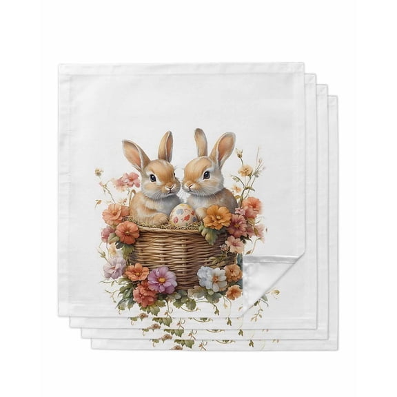 Hokiten Kitchen Dinner Napkins Set of 4 Spring Bunny Easter Cloth Napkins Reusable Washable Table Napkins for Weddings Cocktail Parties Holiday Table Decor 20x20 Inch