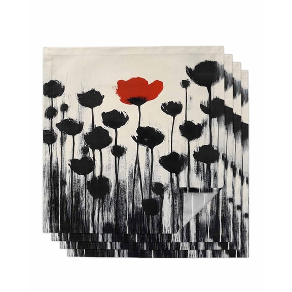 Hokiten Kitchen Dinner Napkins Set of 4 Spring Red Black Floral Cloth Napkins Reusable Washable Table Napkins for Weddings Cocktail Parties Holiday Table Decor 20x20 Inch