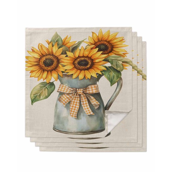 Hokiten Kitchen Dinner Napkins Set of 4 Sunflower Bow Cloth Napkins Reusable Washable Table Napkins for Weddings Cocktail Parties Holiday Table Decor 20x20 Inch