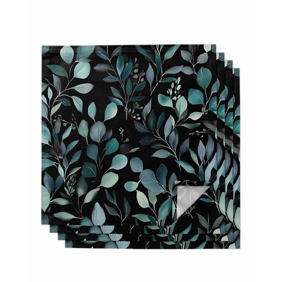 Hokiten Kitchen Dinner Napkins Set of 4 Teal Black Botanical Cloth Napkins Reusable Washable Table Napkins for Weddings Cocktail Parties Holiday Table Decor 20x20 Inch