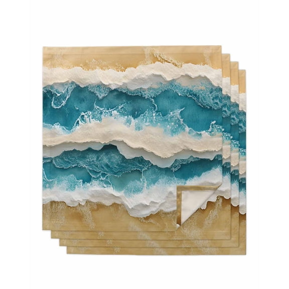 Hokiten Kitchen Dinner Napkins Set of 4 Teal Coastal Beach Cloth Napkins Reusable Washable Table Napkins for Weddings Cocktail Parties Holiday Table Decor 20x20 Inch