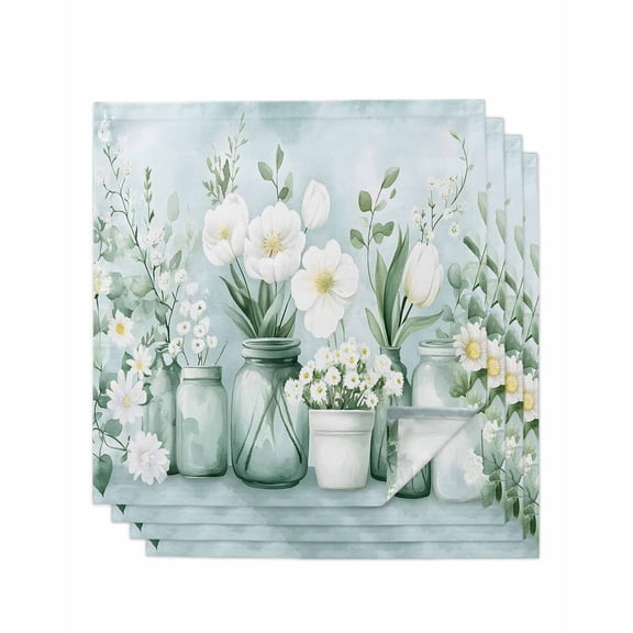 Hokiten Kitchen Dinner Napkins Set of 4 Teal Flower Cloth Napkins Reusable Washable Table Napkins for Weddings Cocktail Parties Holiday Table Decor 20x20 Inch