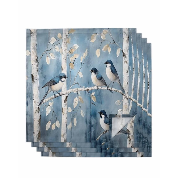 Hokiten Kitchen Dinner Napkins Set of 4 Teal Oil Painting Forest Cloth Napkins Reusable Washable Table Napkins for Weddings Cocktail Parties Holiday Table Decor 20x20 Inch