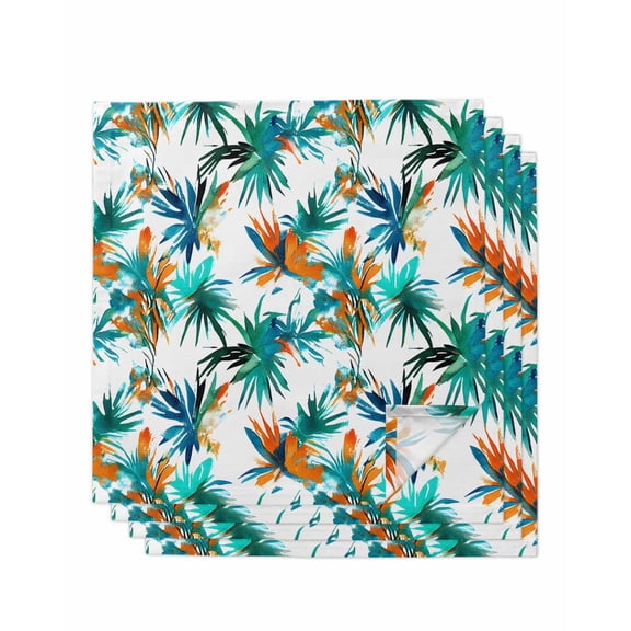 Hokiten Kitchen Dinner Napkins Set of 4 Teal Palm Leaf Cloth Napkins Reusable Washable Table Napkins for Weddings Cocktail Parties Holiday Table Decor 20x20 Inch