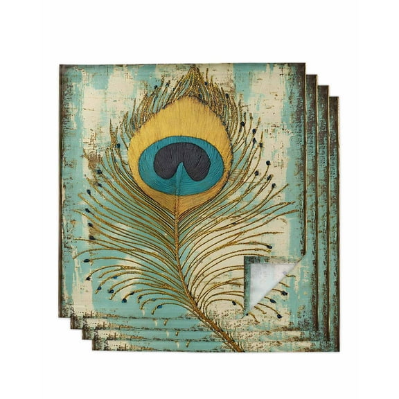 Hokiten Kitchen Dinner Napkins Set of 4 Teal Peacock Feathers Cloth Napkins Reusable Washable Table Napkins for Weddings Cocktail Parties Holiday Table Decor 20x20 Inch