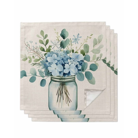 Hokiten Kitchen Dinner Napkins Set of 4 Teal Spring Floral Cloth Napkins Reusable Washable Table Napkins for Weddings Cocktail Parties Holiday Table Decor 20x20 Inch