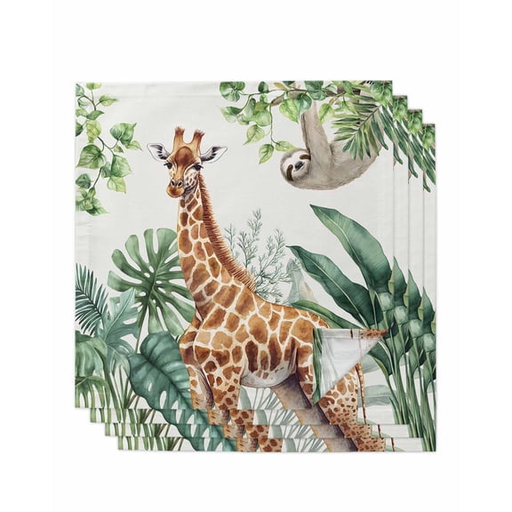 Hokiten Kitchen Dinner Napkins Set of 4 Tropical Giraffe Sloth Cloth Napkins Reusable Washable Table Napkins for Weddings Cocktail Parties Holiday Table Decor 20x20 Inch