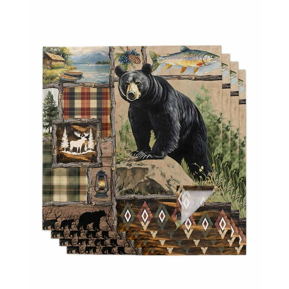 Hokiten Kitchen Dinner Napkins Set of 4 Vintage Black Bears Cloth Napkins Reusable Washable Table Napkins for Weddings Cocktail Parties Holiday Table Decor 20x20 Inch