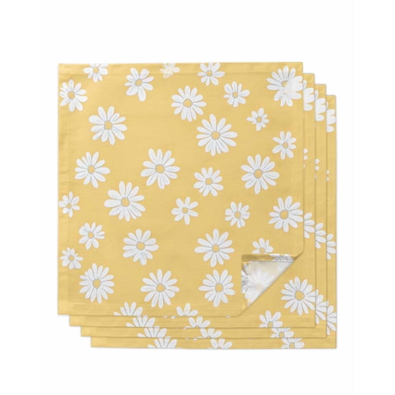 Hokiten Kitchen Dinner Napkins Set of 4 White Yellow Daisy Cloth Napkins Reusable Washable Table Napkins for Weddings Cocktail Parties Holiday Table Decor 20x20 Inch