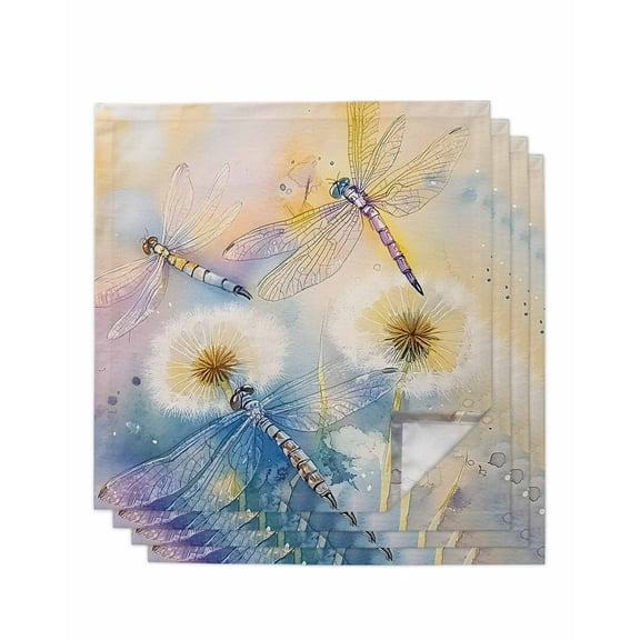 Hokiten Kitchen Dinner Napkins Set of 4 Yellow Dragonfly Cloth Napkins Reusable Washable Table Napkins for Weddings Cocktail Parties Holiday Table Decor 20x20 Inch