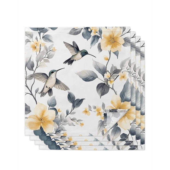 Hokiten Kitchen Dinner Napkins Set of 4 Yellow Grey Spring Floral Cloth Napkins Reusable Washable Table Napkins for Weddings Cocktail Parties Holiday Table Decor 20x20 Inch