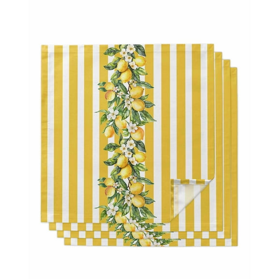 Hokiten Kitchen Dinner Napkins Set of 4 Yellow Lemon Stripes Cloth Napkins Reusable Washable Table Napkins for Weddings Cocktail Parties Holiday Table Decor 20x20 Inch