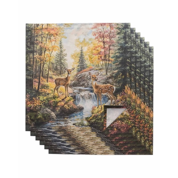 Hokiten Kitchen Dinner Napkins Set of 6 Autumn Forest Deer Cloth Napkins Reusable Washable Table Napkins for Weddings Cocktail Parties Holiday Table Decor 20x20 Inch