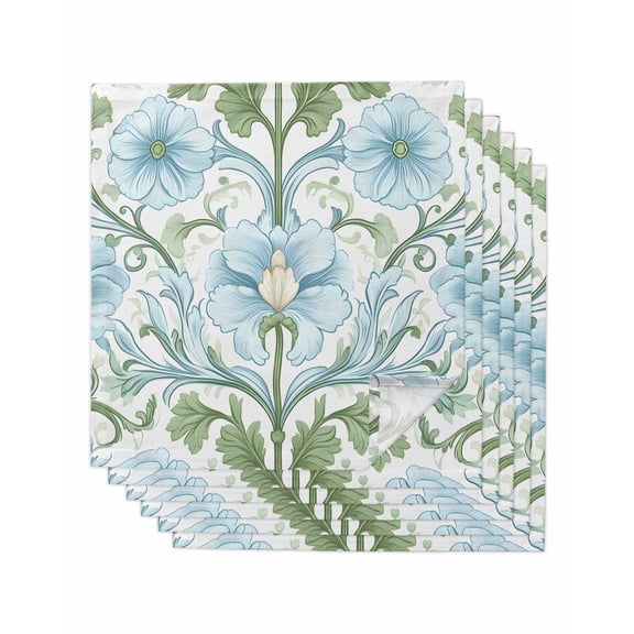 Hokiten Kitchen Dinner Napkins Set of 6 Blue Green Spring Floral Cloth Napkins Reusable Washable Table Napkins for Weddings Cocktail Parties Holiday Table Decor 20x20 Inch