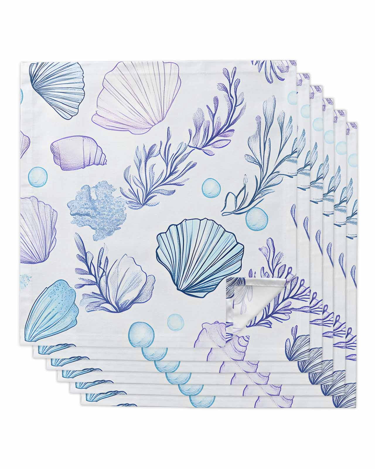 Hokiten Kitchen Dinner Napkins Set of 6 Blue Shell Coastal Cloth ...