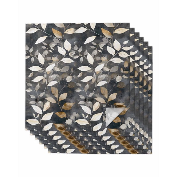 Hokiten Kitchen Dinner Napkins Set of 6 Brown White Leaves Cloth Napkins Reusable Washable Table Napkins for Weddings Cocktail Parties Holiday Table Decor 20x20 Inch