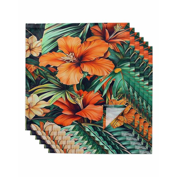 Hokiten Kitchen Dinner Napkins Set of 6 Burnt Orange Floral Cloth Napkins Reusable Washable Table Napkins for Weddings Cocktail Parties Holiday Table Decor 20x20 Inch
