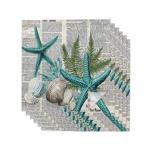 Hokiten Kitchen Dinner Napkins Set of 6 Coastal Teal Starfish Cloth Napkins Reusable Washable Table Napkins for Weddings Cocktail Parties Holiday Table Decor 20x20 Inch