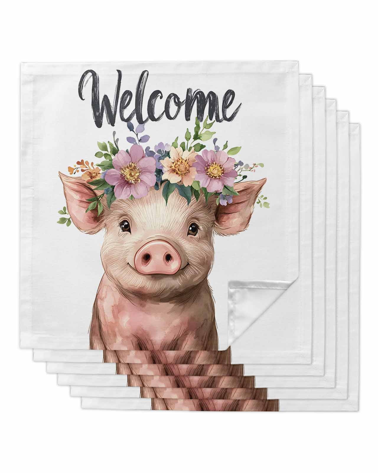 Hokiten Kitchen Dinner Napkins Set of 4 Pig Flower Floral  display picture 1
