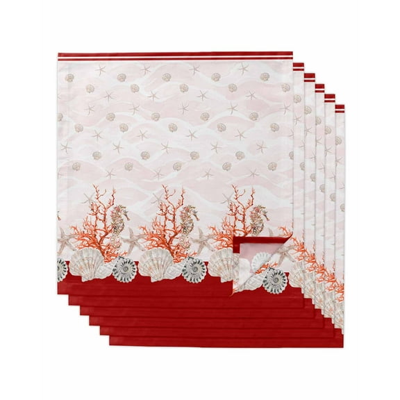 Hokiten Kitchen Dinner Napkins Set of 6 Red Coastal Shell Cloth Napkins Reusable Washable Table Napkins for Weddings Cocktail Parties Holiday Table Decor 20x20 Inch