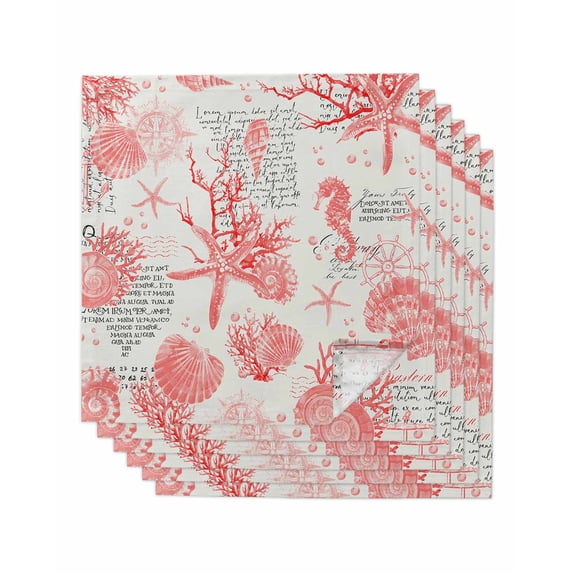 Hokiten Kitchen Dinner Napkins Set of 6 Red Coastal Shells Cloth Napkins Reusable Washable Table Napkins for Weddings Cocktail Parties Holiday Table Decor 20x20 Inch