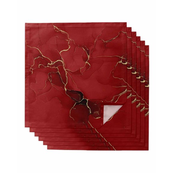 Hokiten Kitchen Dinner Napkins Set of 6 Red Marble Texture Cloth Napkins Reusable Washable Table Napkins for Weddings Cocktail Parties Holiday Table Decor 20x20 Inch