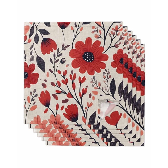 Hokiten Kitchen Dinner Napkins Set of 6 Red Orange Flowers Cloth Napkins Reusable Washable Table Napkins for Weddings Cocktail Parties Holiday Table Decor 20x20 Inch