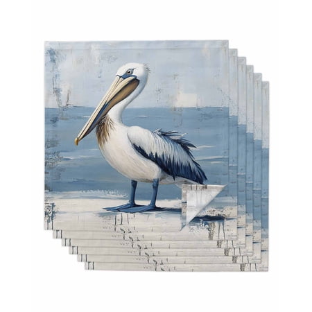 Hokiten Kitchen Dinner Napkins Set of 6 Seaside Pelican Cloth Napkins Reusable Washable Table Napkins for Weddings Cocktail Parties Holiday Table Decor 20x20 Inch