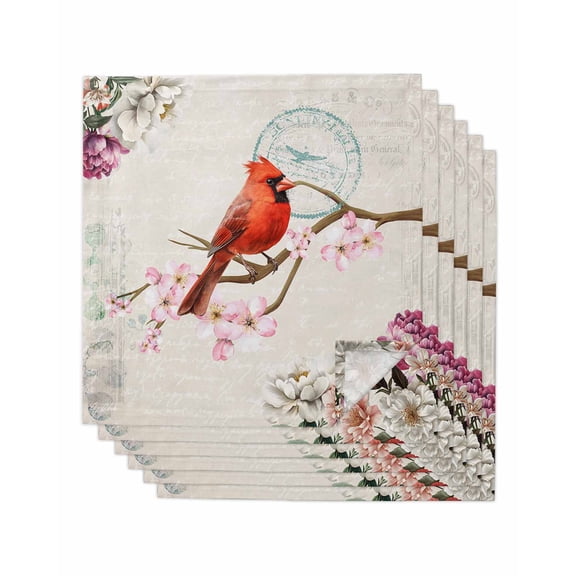 Hokiten Kitchen Dinner Napkins Set of 6 Spring Red Bird Cloth Napkins Reusable Washable Table Napkins for Weddings Cocktail Parties Holiday Table Decor 20x20 Inch