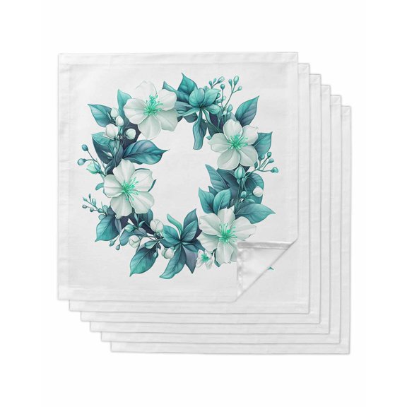 Hokiten Kitchen Dinner Napkins Set of 6 Teal Botanical Spring Cloth Napkins Reusable Washable Table Napkins for Weddings Cocktail Parties Holiday Table Decor 20x20 Inch