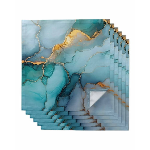 Hokiten Kitchen Dinner Napkins Set of 6 Teal Golden Marble Cloth Napkins Reusable Washable Table Napkins for Weddings Cocktail Parties Holiday Table Decor 20x20 Inch