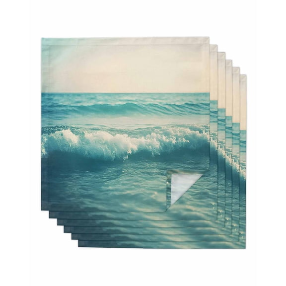 Hokiten Kitchen Dinner Napkins Set of 6 Teal Ocean Waves Retro Cloth Napkins Reusable Washable Table Napkins for Weddings Cocktail Parties Holiday Table Decor 20x20 Inch